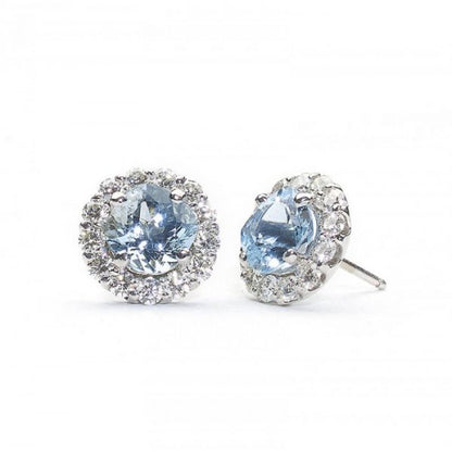 Aquamarine Diamond Cluster 18ct White Gold Earrings