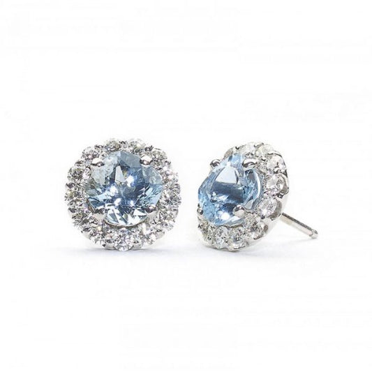 Aquamarine Diamond Cluster 18ct White Gold Earrings