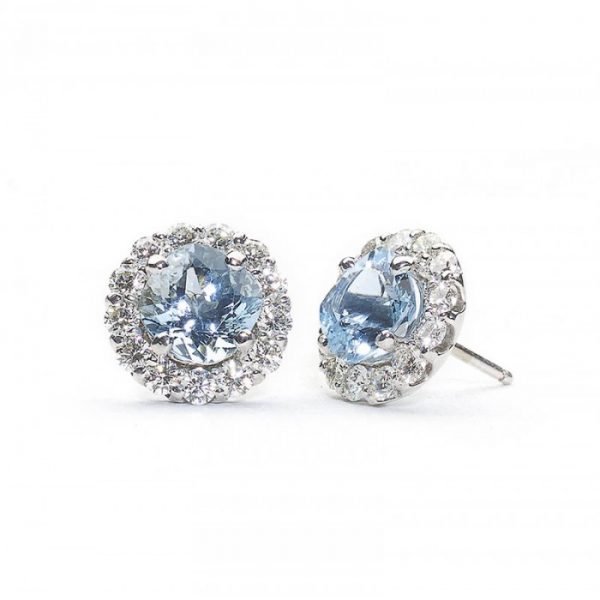 Aquamarine Diamond Cluster 18ct White Gold Earrings
