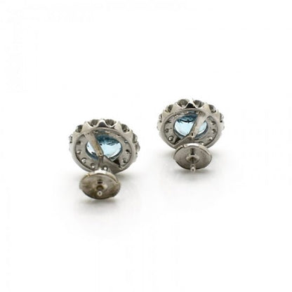 Aquamarine Diamond Cluster 18ct White Gold Earrings