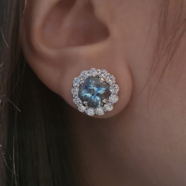 Aquamarine Diamond Cluster 18ct White Gold Earrings