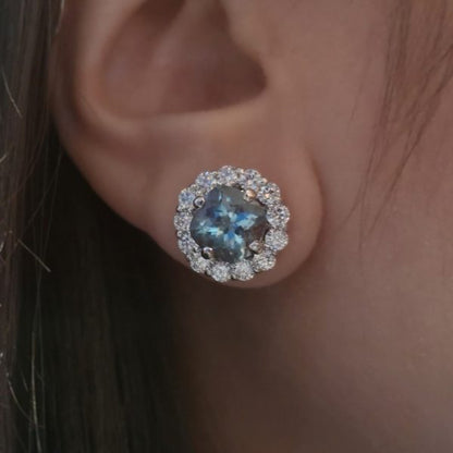 Aquamarine Diamond Cluster 18ct White Gold Earrings