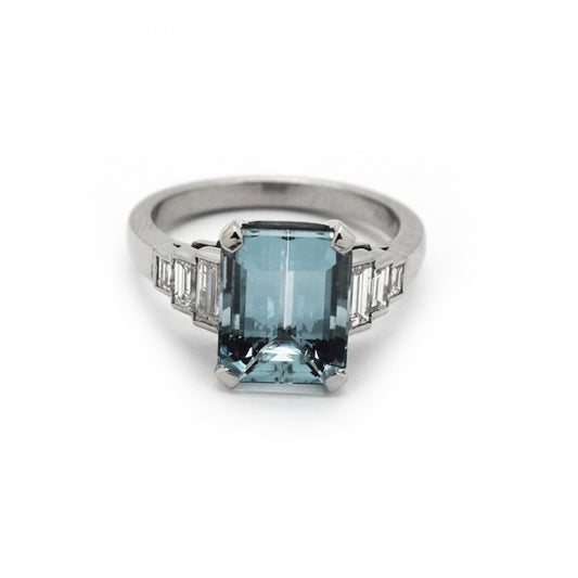 Aquamarine Diamond Platinum Ring