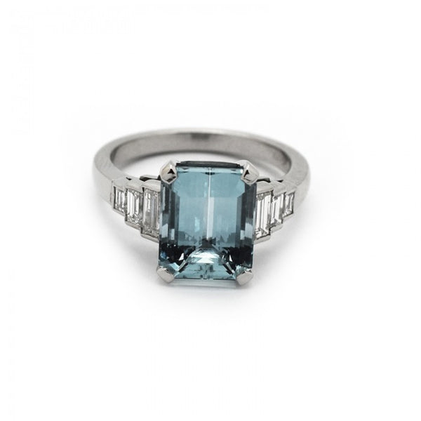 Aquamarine Diamond Platinum Ring