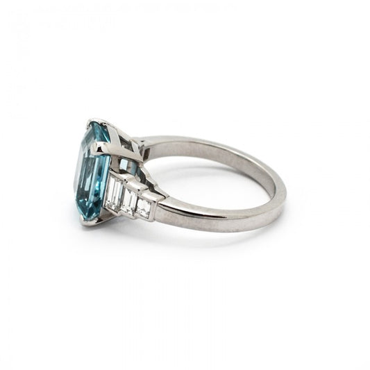 Aquamarine Diamond Platinum Ring