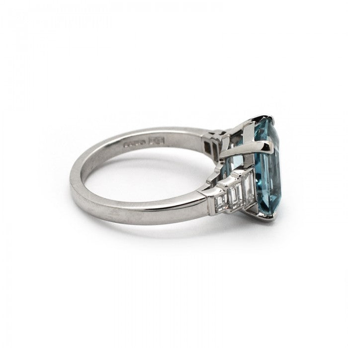 Aquamarine Diamond Platinum Ring