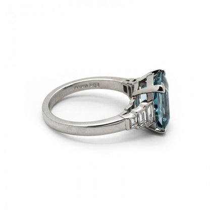 Aquamarine Diamond Platinum Ring