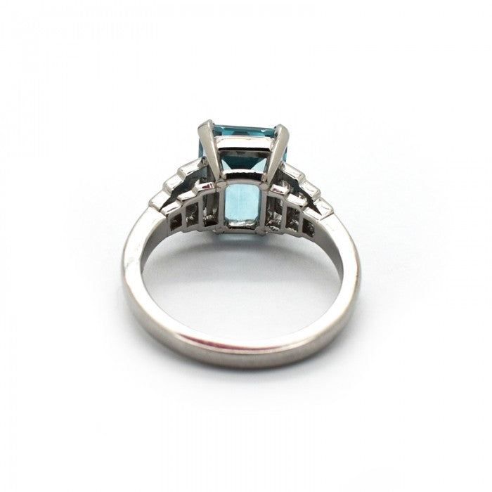 Aquamarine Diamond Platinum Ring