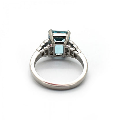 Aquamarine Diamond Platinum Ring
