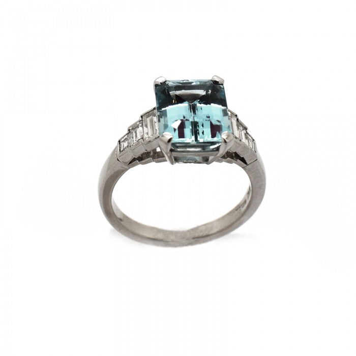 Aquamarine Diamond Platinum Ring