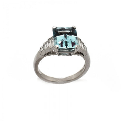 Aquamarine Diamond Platinum Ring