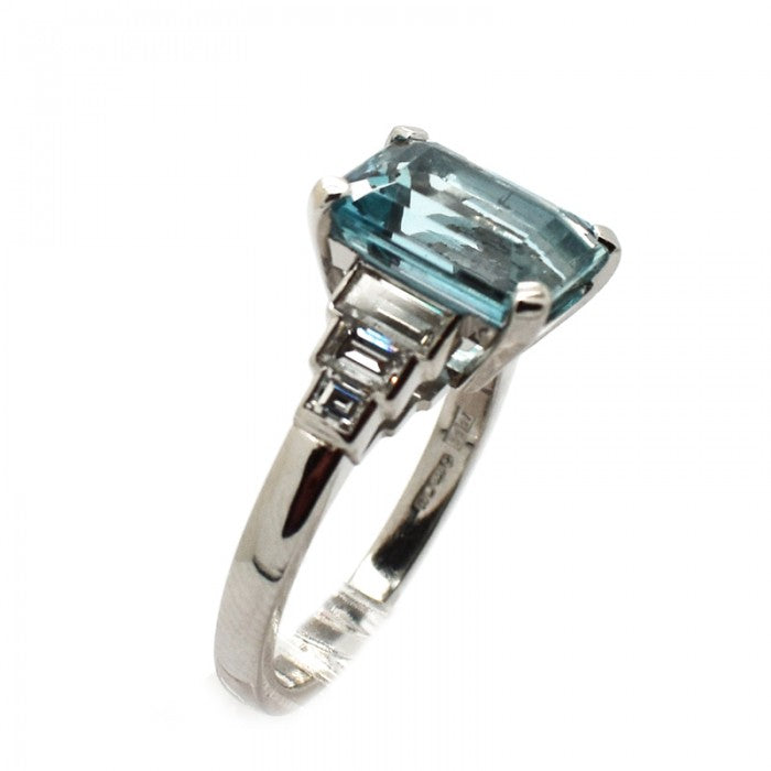 Aquamarine Diamond Platinum Ring