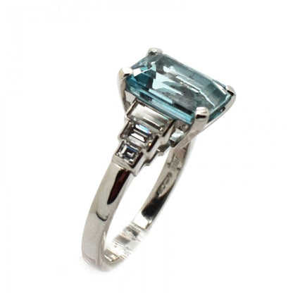 Aquamarine Diamond Platinum Ring