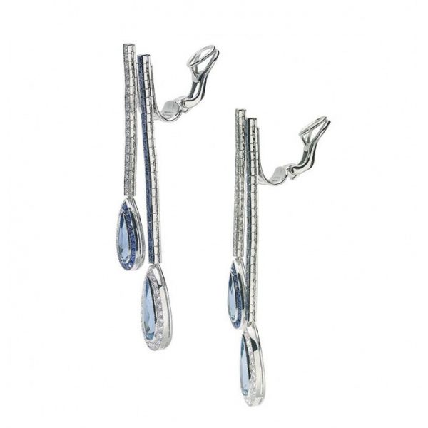Aquamarine Sapphire Diamond Double Drop Earrings