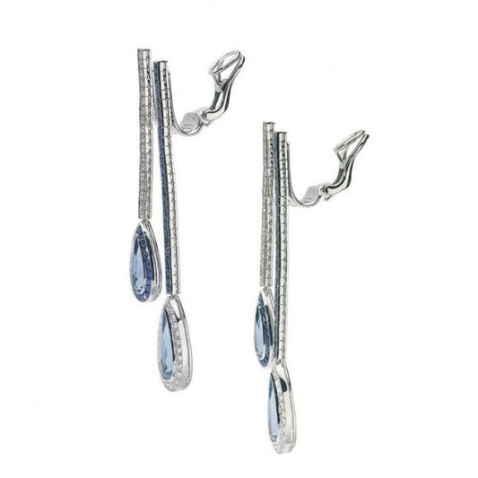 Aquamarine Sapphire Diamond Double Drop Earrings