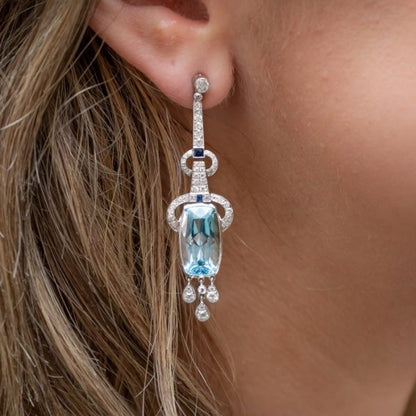 Aquamarine Sapphire Diamond Platinum Earrings