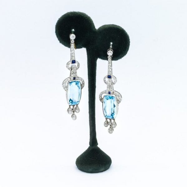 Aquamarine Sapphire Diamond Platinum Earrings