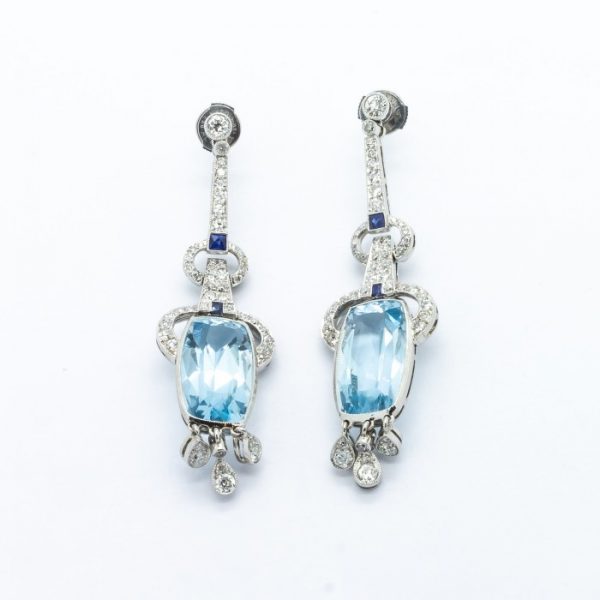Aquamarine Sapphire Diamond Platinum Earrings