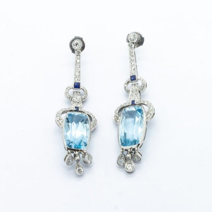 Aquamarine Sapphire Diamond Platinum Earrings