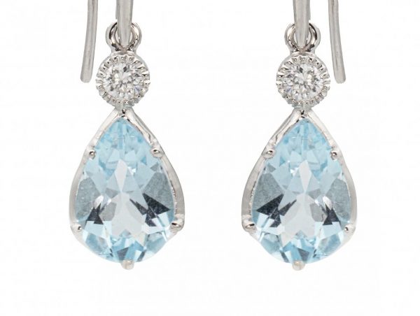 Aquamarine and Diamond Drop Earrings