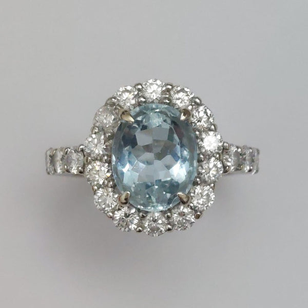 Aquamarine and Diamond Oval Cluster Ring