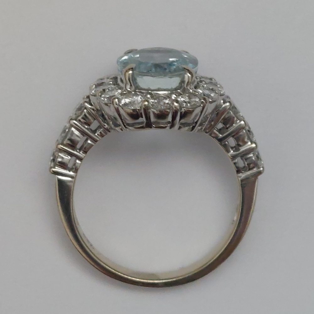 Aquamarine and Diamond Oval Cluster Ring