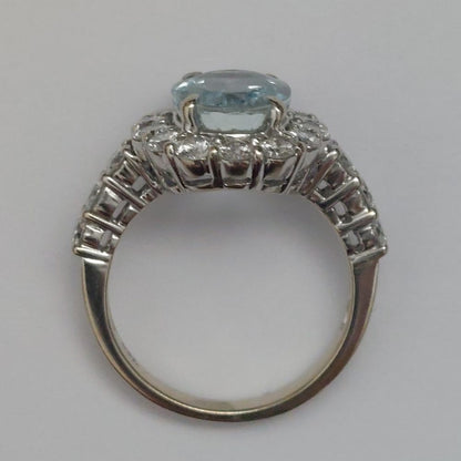 Aquamarine and Diamond Oval Cluster Ring