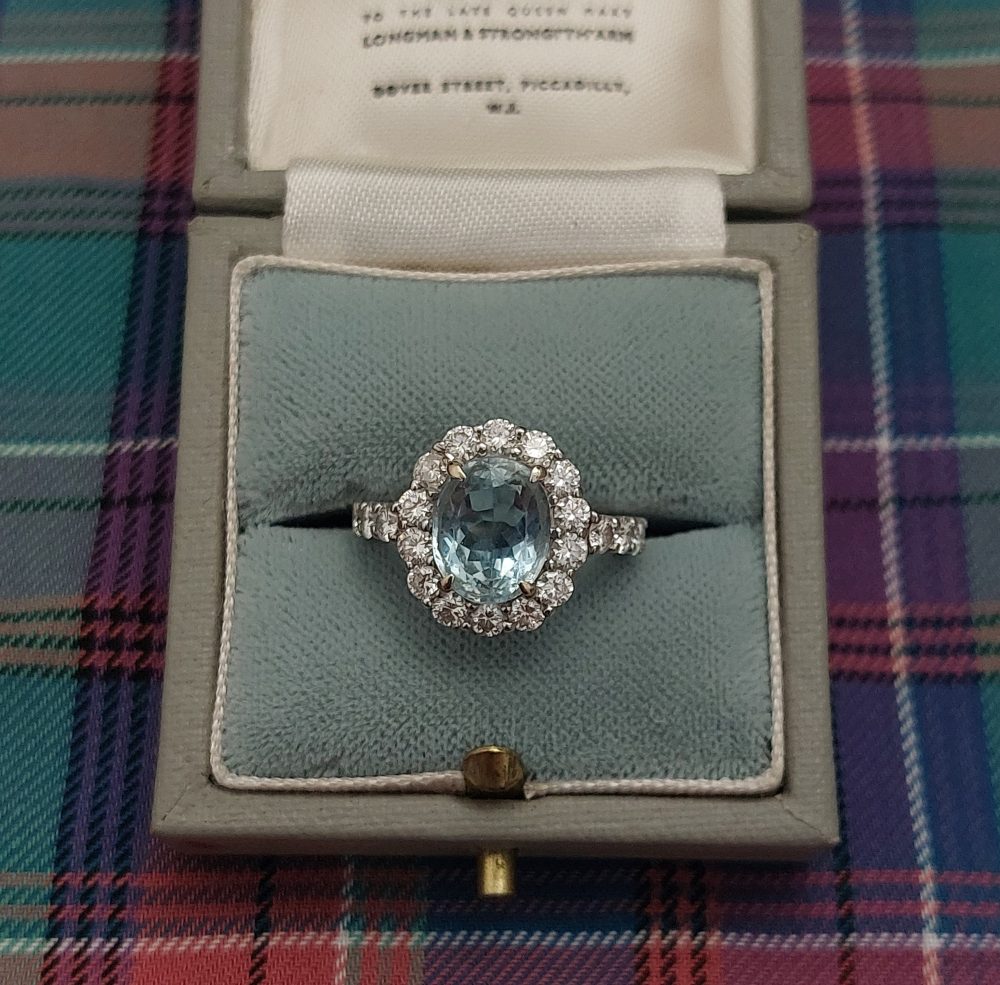 Aquamarine and Diamond Oval Cluster Ring