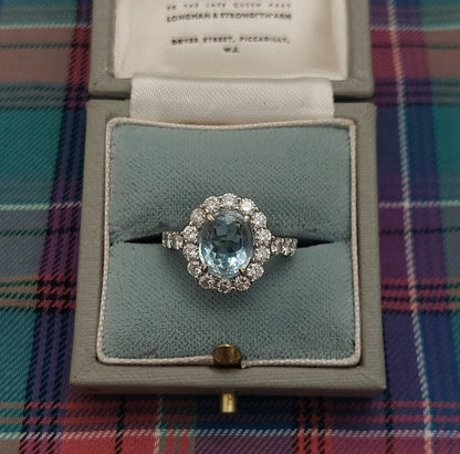 Aquamarine and Diamond Oval Cluster Ring