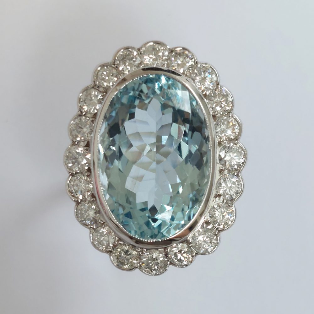 Aquamarine and Diamond Oval Cluster Ring in 18ct White Gold