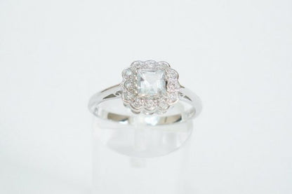 Aquamarine and Diamond Square Cluster Ring