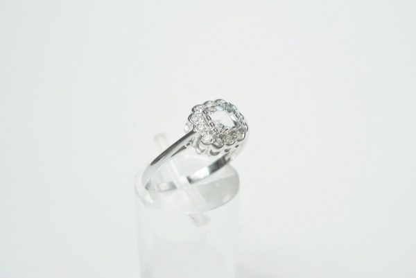 Aquamarine and Diamond Square Cluster Ring