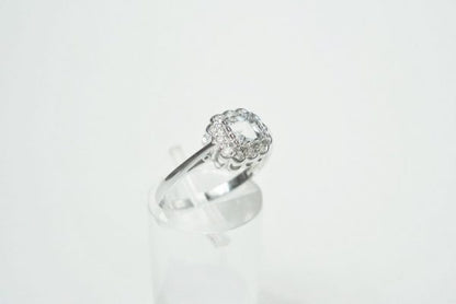 Aquamarine and Diamond Square Cluster Ring