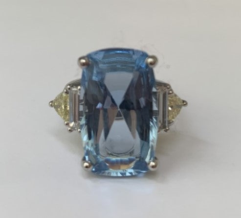 Aquamarine and Yellow Diamond Dress Ring