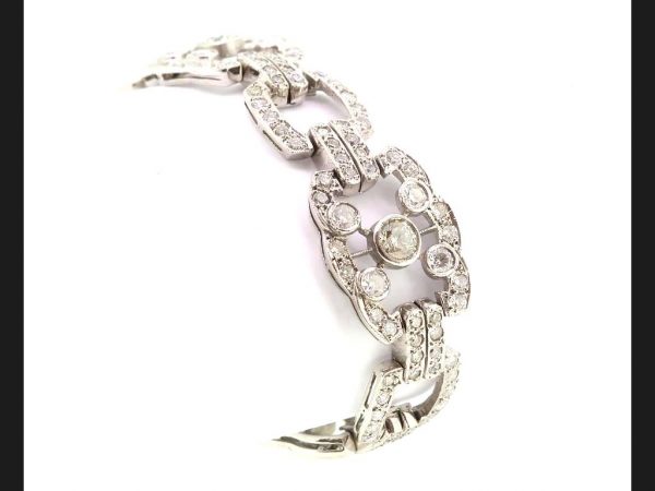 Extraordinarily exquisite and striking Diamond bracelet in the Art Deco style.Total Diamond weight 10.21 carats, Set in 18ct white gold