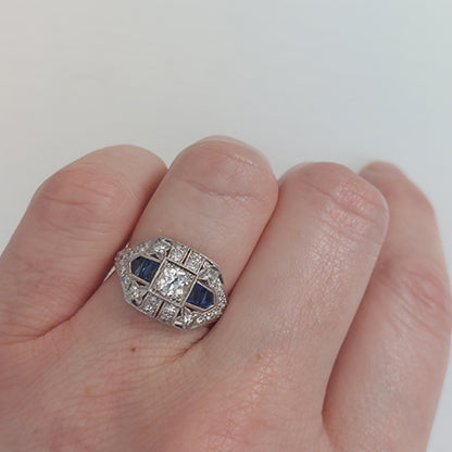 Art Deco 0.85ct Diamond and Sapphire Dress Ring in Platinum