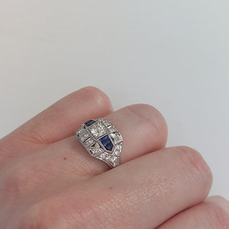 Art Deco Sapphire and 0.85ct Diamond Dress Ring