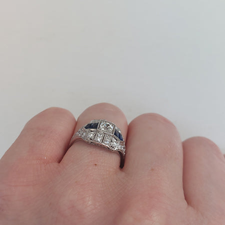 Art Deco 0.85ct Diamond and Sapphire Dress Ring in Platinum