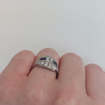 Art Deco 0.85ct Diamond and Sapphire Dress Ring in Platinum
