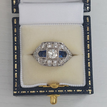 Art Deco Sapphire and 0.85ct Diamond Dress Ring