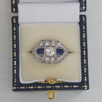 Art Deco Sapphire and 0.85ct Diamond Dress Ring