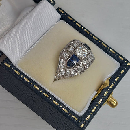 Art Deco Sapphire and 0.85ct Diamond Dress Ring