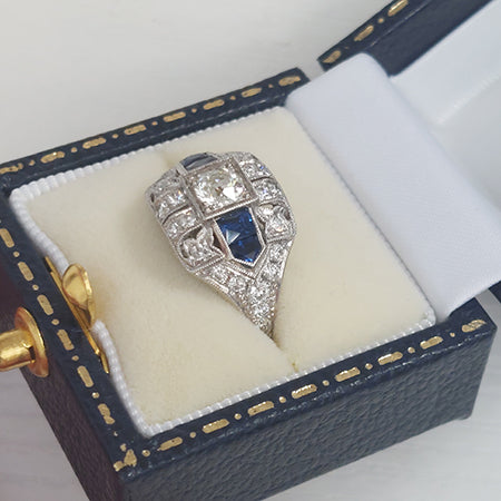 Art Deco 0.85ct Diamond and Sapphire Dress Ring in Platinum