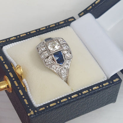 Art Deco 0.85ct Diamond and Sapphire Dress Ring in Platinum