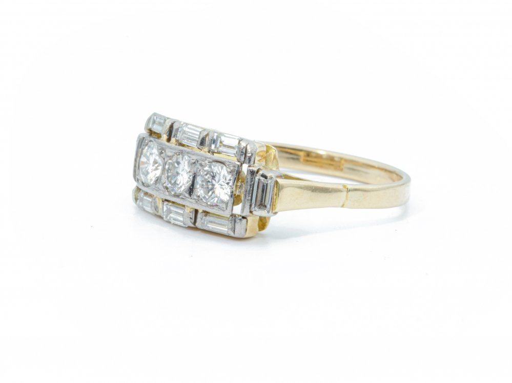 Art Deco 0.90ct Three Stone Diamond Ring