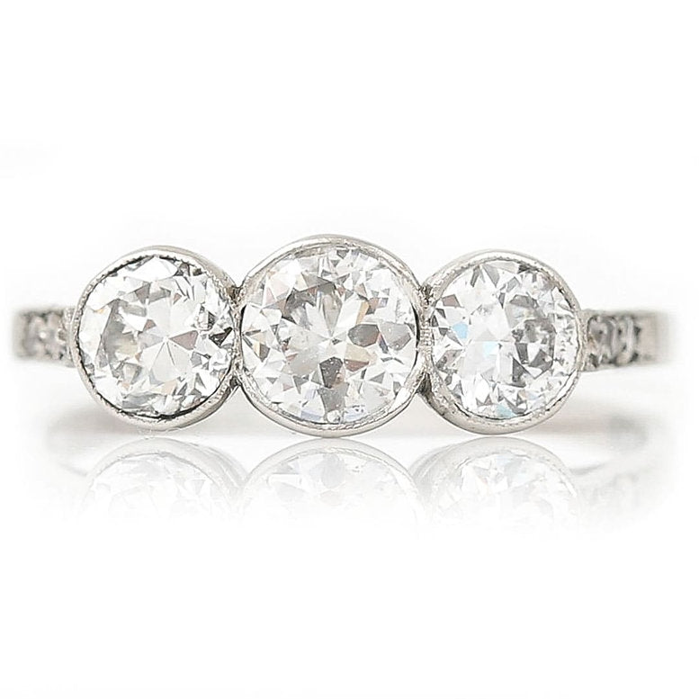 Art Deco 1.08cts Early Brilliant Cut Diamond Trilogy Engagement Ring