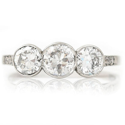 Art Deco 1.08cts Early Brilliant Cut Diamond Trilogy Engagement Ring