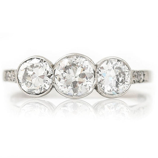 Art Deco 1.08cts Early Brilliant Cut Diamond Trilogy Engagement Ring