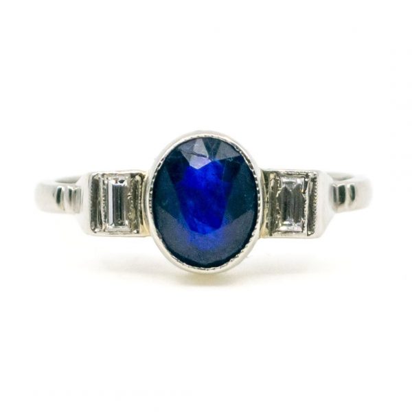 Art Deco Style 1.50 ct Sapphire and Diamond Platinum Ring