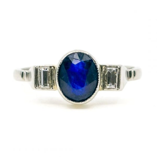 Art Deco Style 1.50 ct Sapphire and Diamond Platinum Ring